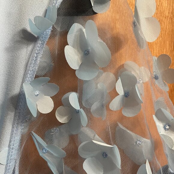 Light Blue Maternity Dress with Floral Mesh Sleeves – Size Medium - Picture 4 of 6